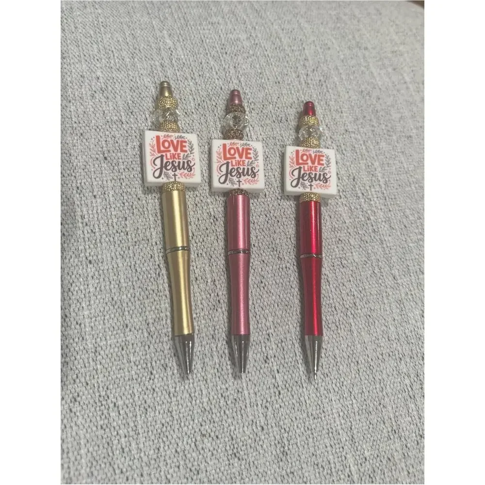 3- Love Like Jesus beaded Pens - Gold, Pink, Red bundle cute religious Christian